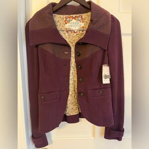 Free People Button Up Collared Jacket Size 2 Mulberry Purple NWT MSRP $148